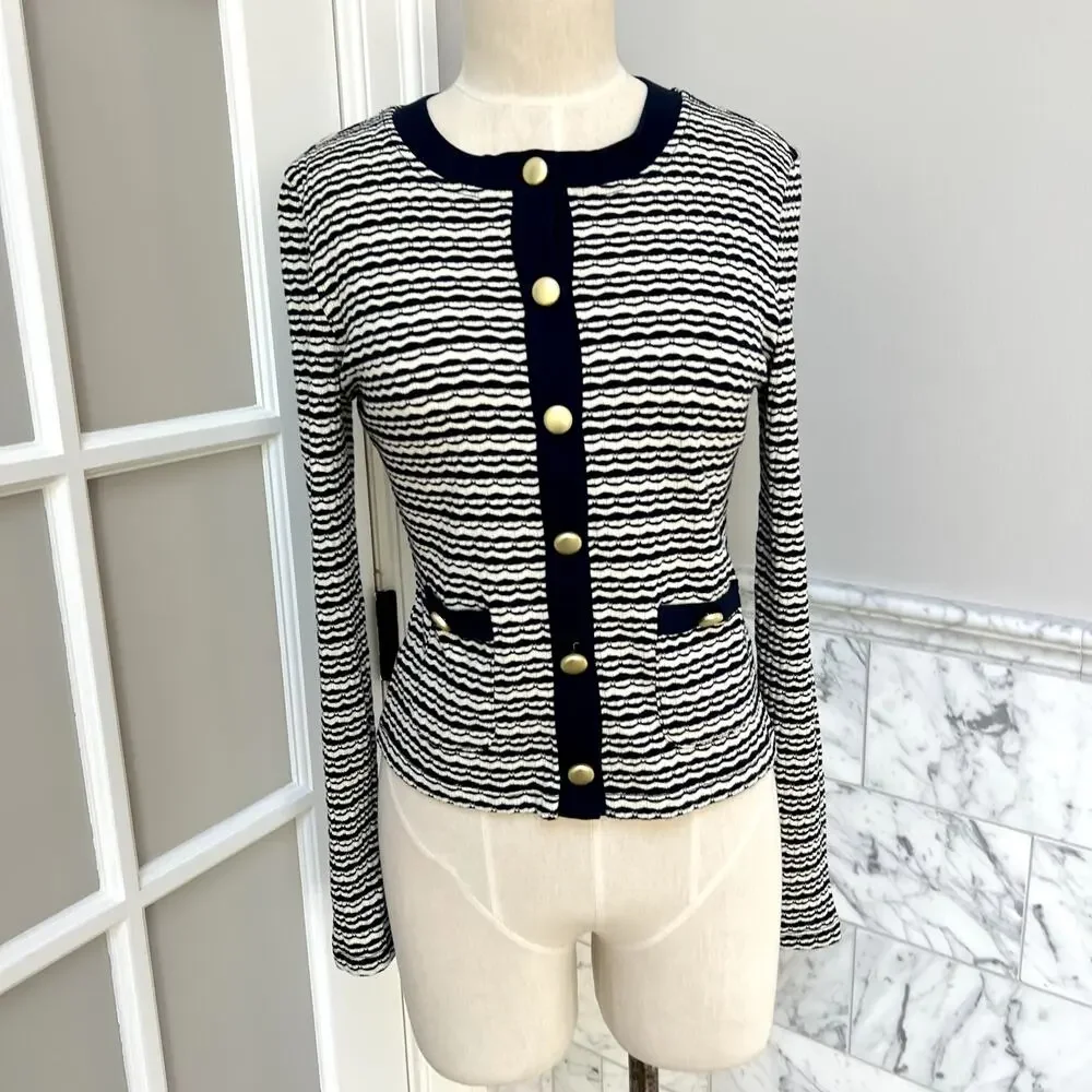J. Crew Lady Jacket Cardigan Sweater Shrunken Jacquard Gold Buttons Sma